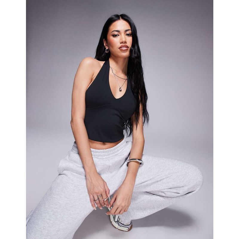 ASOS DESIGN Sculpting halter neck crop top in black