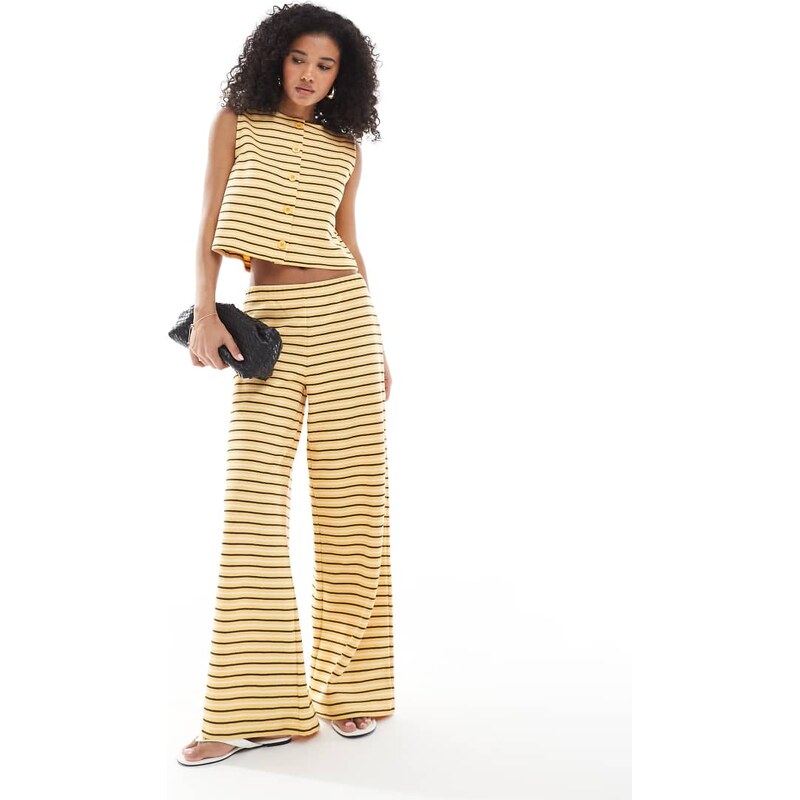Miss Selfridge premium rib wide leg trouser in stripe-Multi