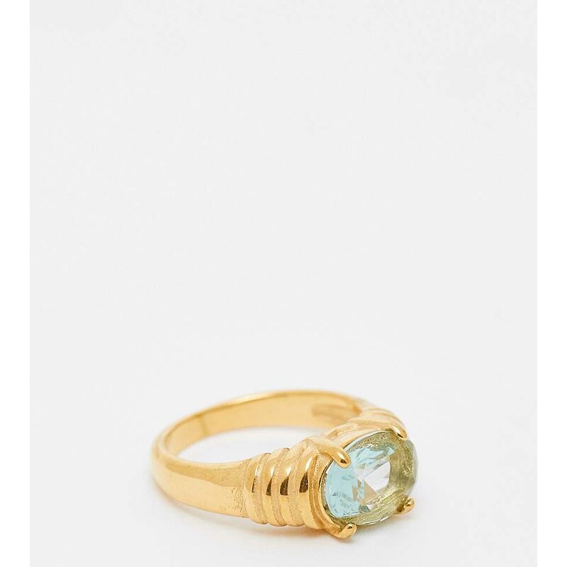 Kaiia exclusive stainless steel blue stone ring in gold