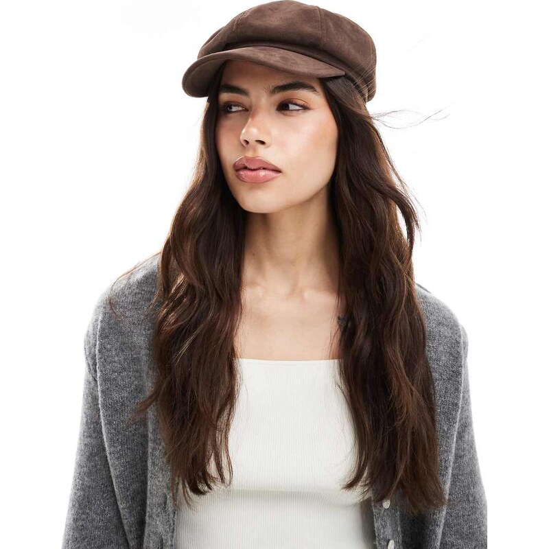 My Accessories faux suede baker boy hat in brown