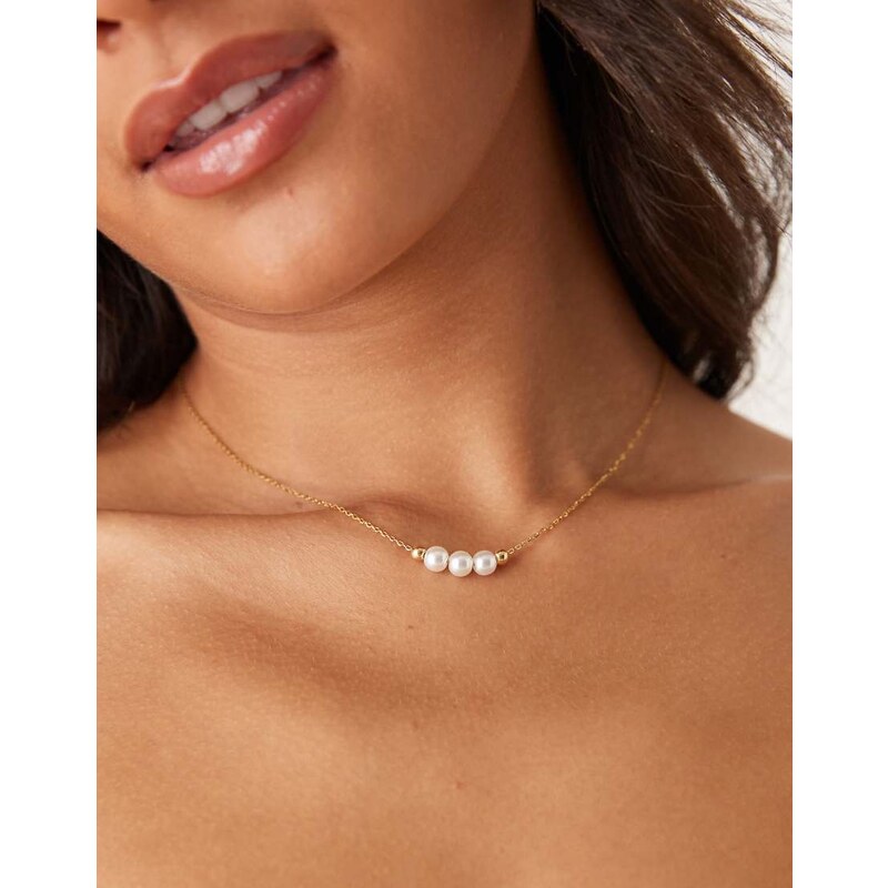 Lost Souls mini pearl charm necklace in 18ct gold plated stainless 107460160
