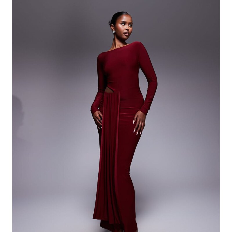 Kaiia exclusive double layered slinky waist drape cut out detail maxi 107460192