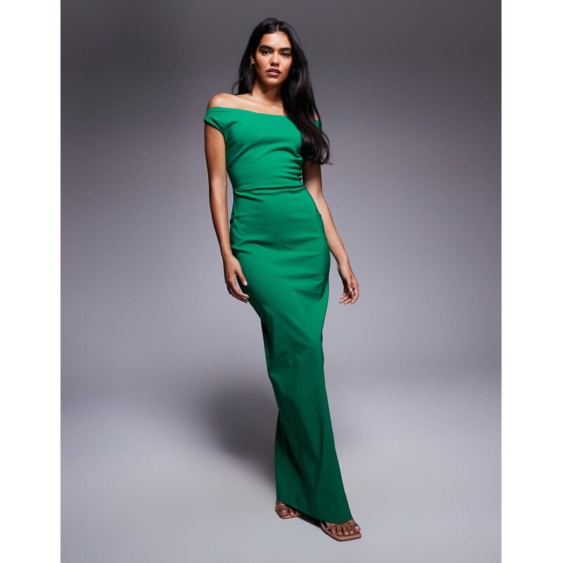 Vesper bengaline off shoulder maxi dress in emerald green