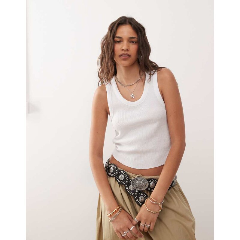 COLLUSION waffle vest top in white