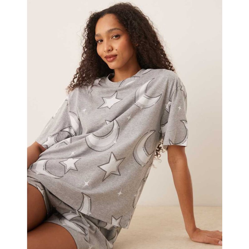 ASOS DESIGN moon & stars oversized tee and short pyjama set in