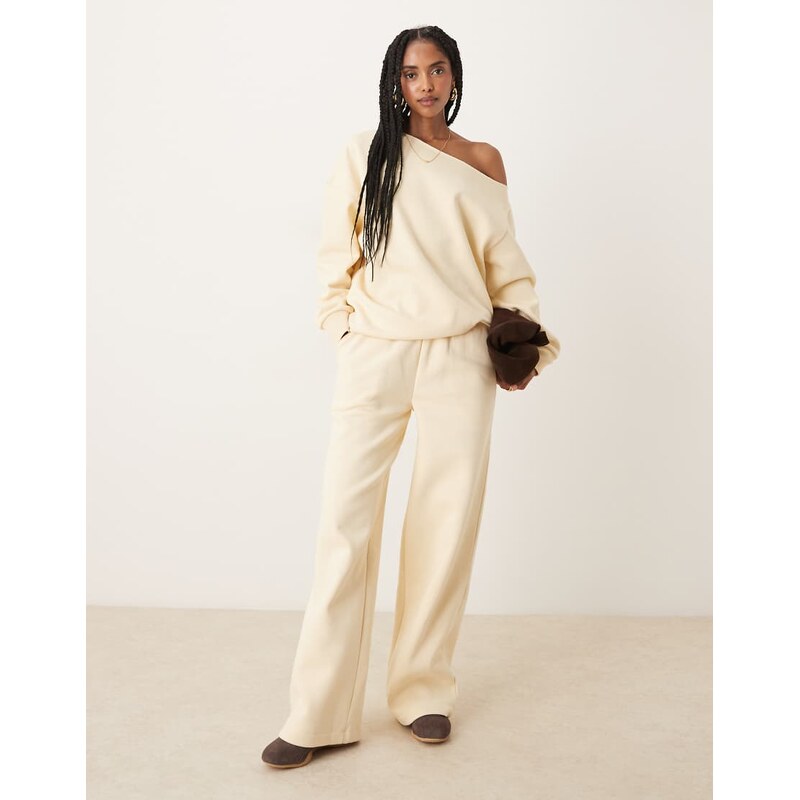ASOS DESIGN wide leg brushback jogger in buttermilk-Yellow 107531995