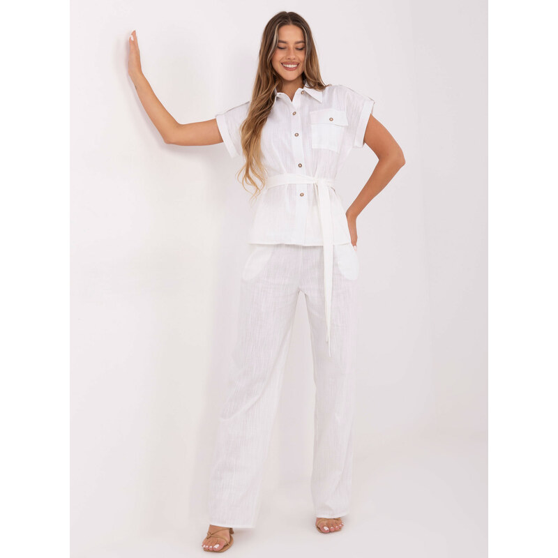 BASIC Bílý letní viskózový set s páskem LK-KMPL-510064.94-white