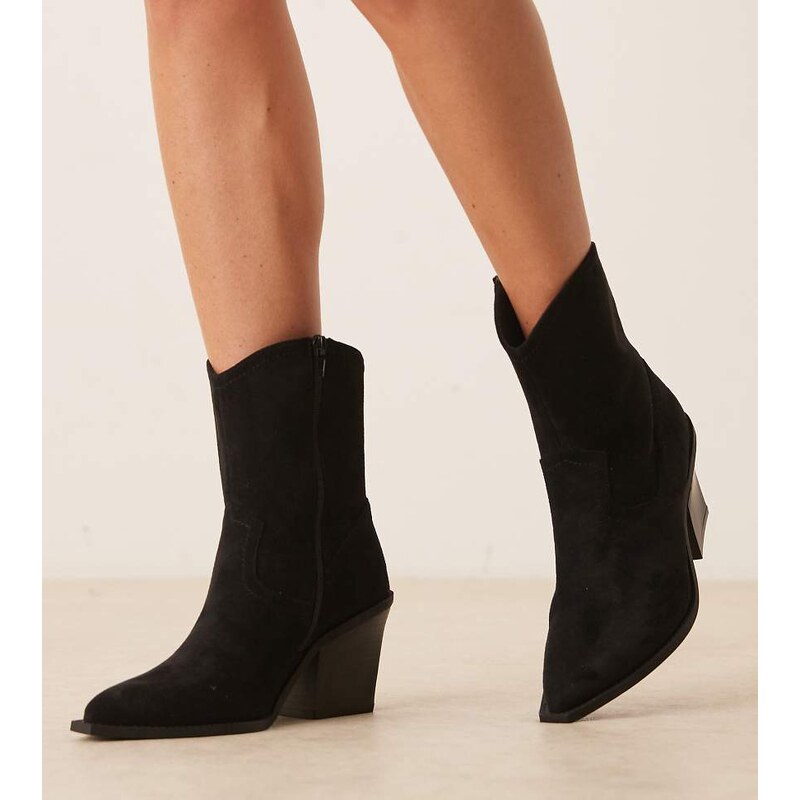 ASOS DESIGN Wide Fit Remedy heeled western boots in black suedette 115512172