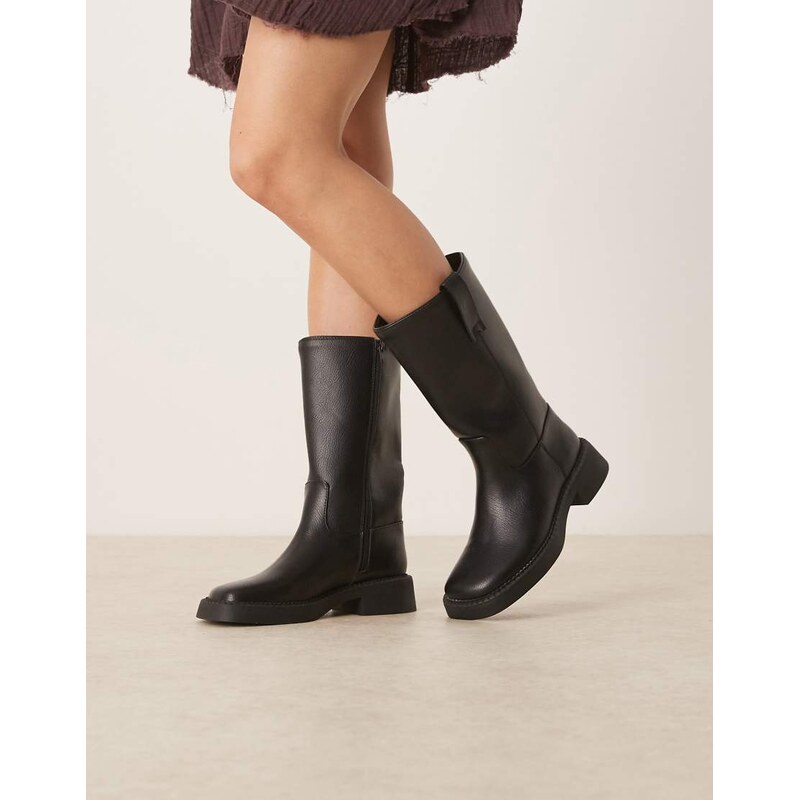 ASOS DESIGN Colby pull-on trucker knee boots in black tumble 107490094
