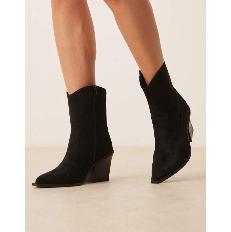 ASOS DESIGN Remedy heeled western boots in black suedette 112352645