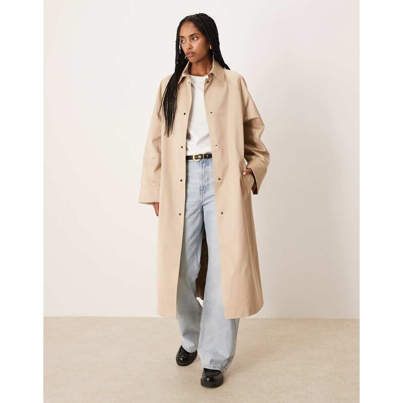 ASOS DESIGN longline trench in stone-Neutral 115510936