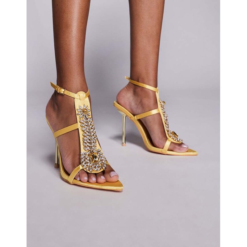 Azalea Wang Wyatt caged embellished high heeled sandal in gold 107496231