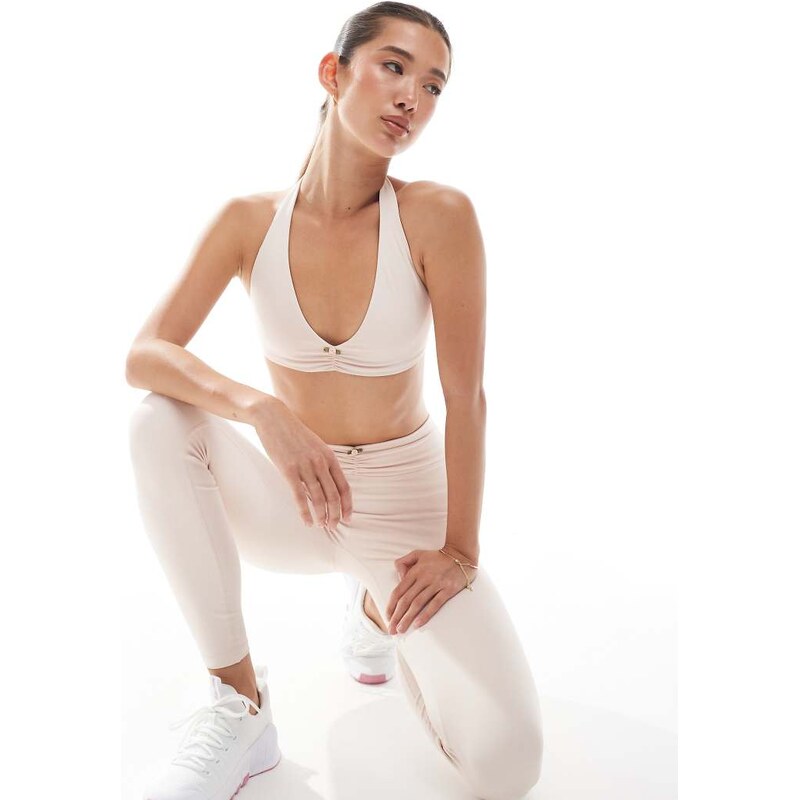 WeWoreWhat active v-neck halter bralet in pale pink