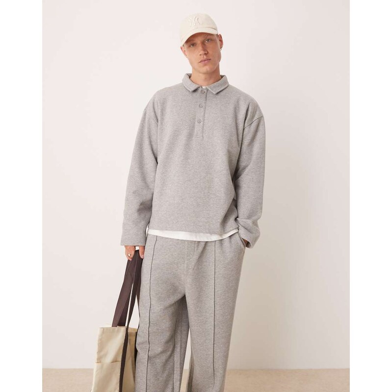 ASOS DESIGN co-ord relaxed polo sweatshirt in grey marl 115553051