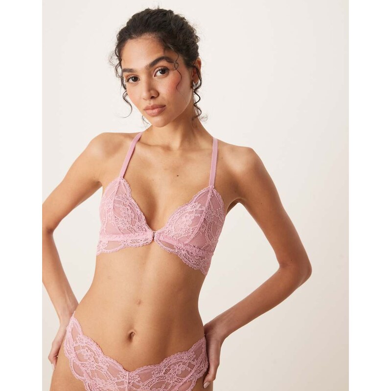 ASOS DESIGN Lola lace triangle bra with front fastening in baby