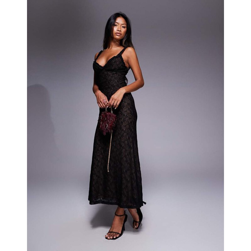 Bardot Alegra stretch lace midi dress in black 107496289