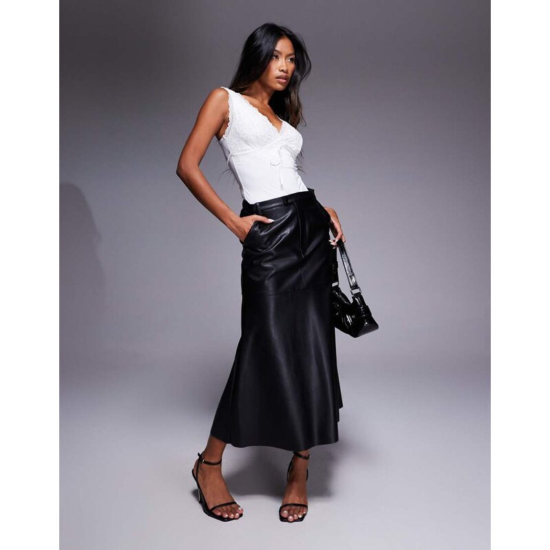 Bardot Kindra faux leather a-line skirt in black