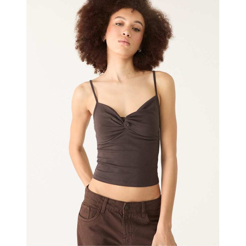 Stradivarius strappy top with knot in brown 107496340