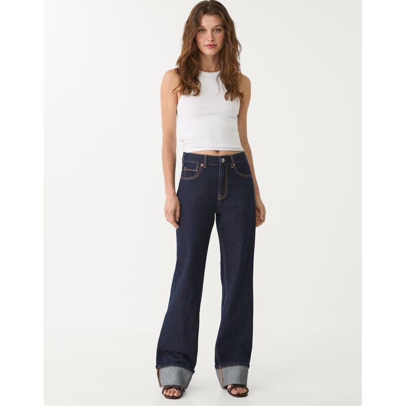 Stradivarius D92 straight wide-leg jeans in dark denim-Blue 107496367