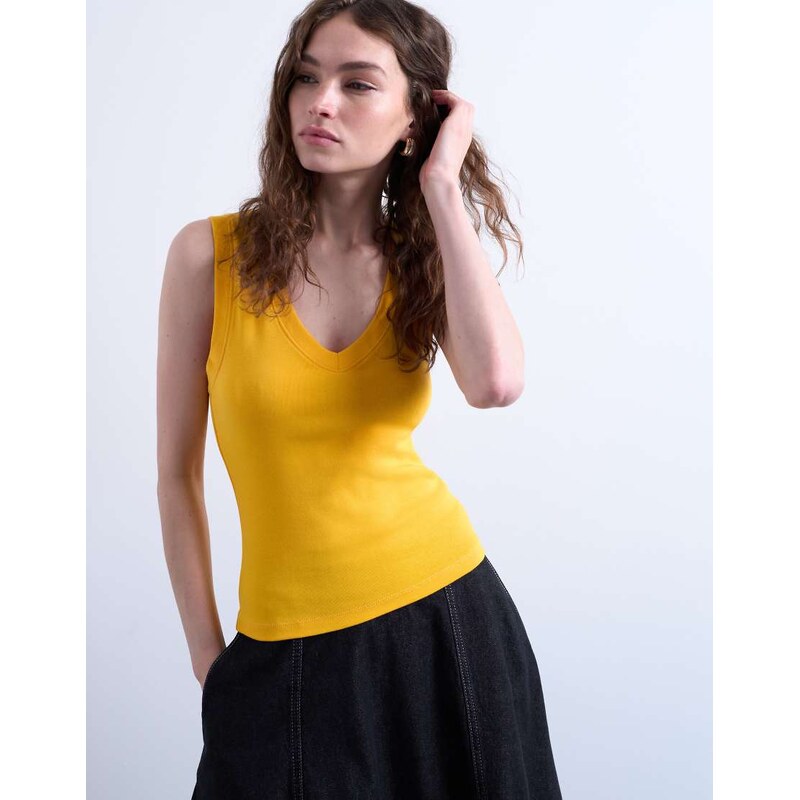 Topshop jersey deep v neck sleeveless vest in orange 107496329