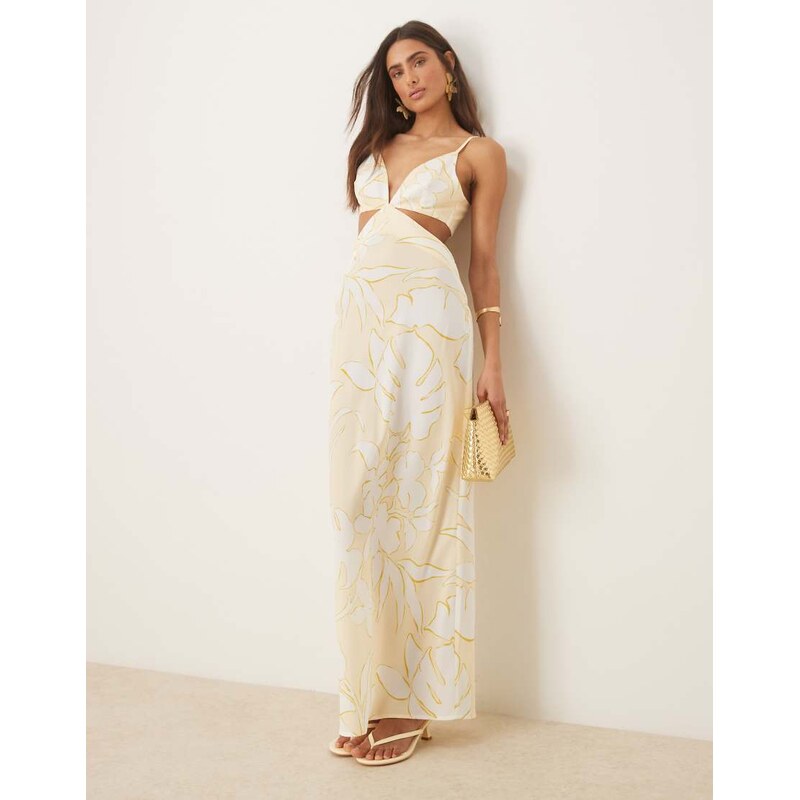 Pretty Lavish cut-out maxi dress in lemon floral-Multi 107680854