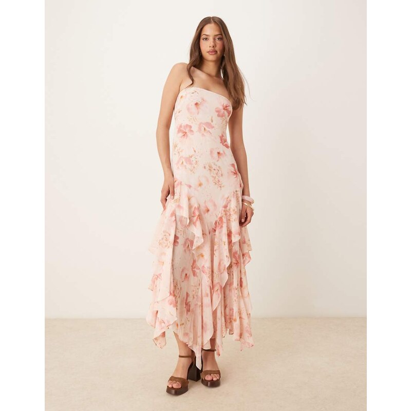 Forever New ruffle maxi dress in apricot floral-Multi