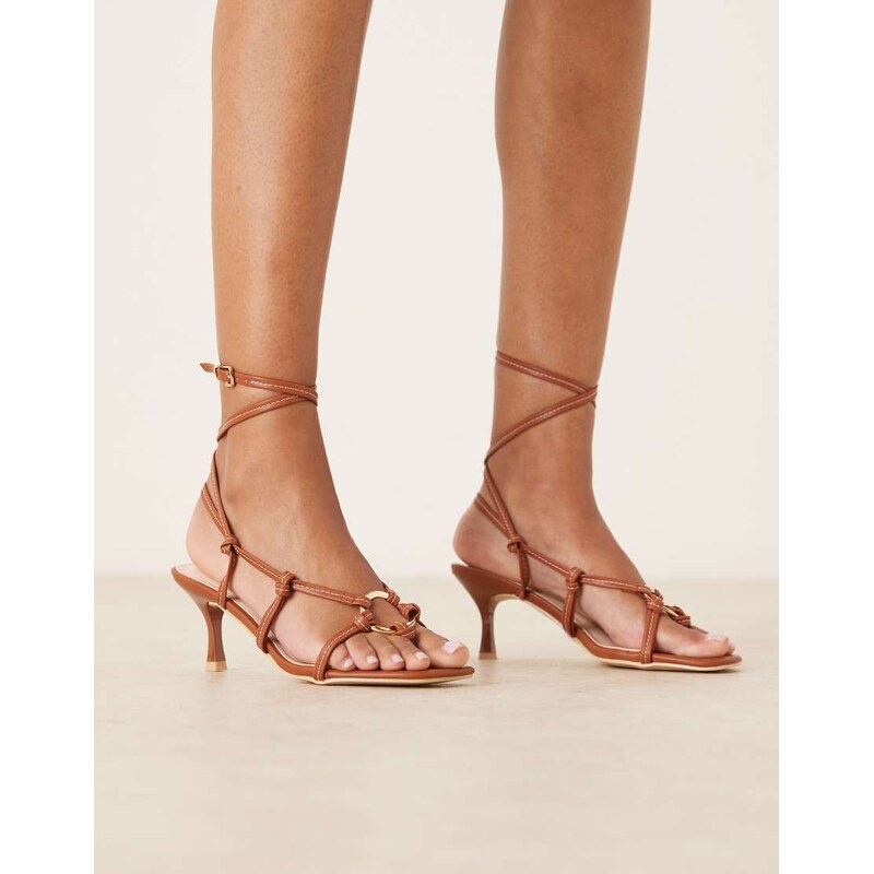 RAID Danika tie leg heeled sandals with metal detail in brown 115512244