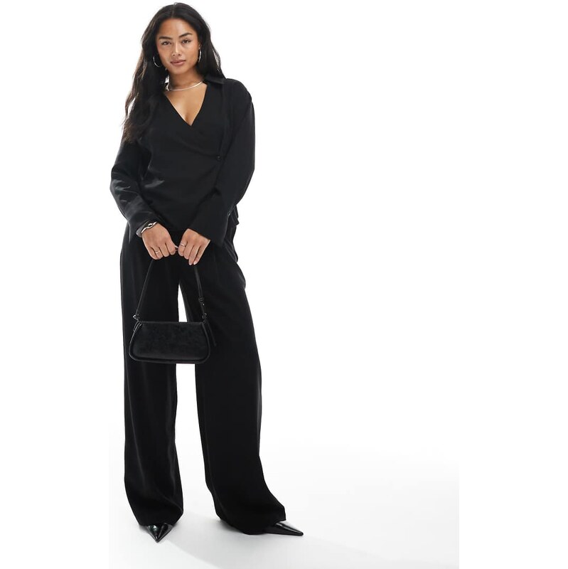 ASOS DESIGN lyocell wide leg dad trouser co ord in black 112269766