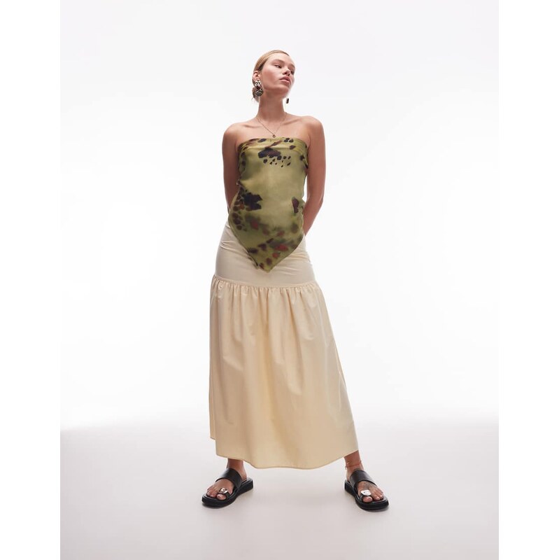 ASOS DESIGN linen blend drop waist maxi skirt in buttermilk