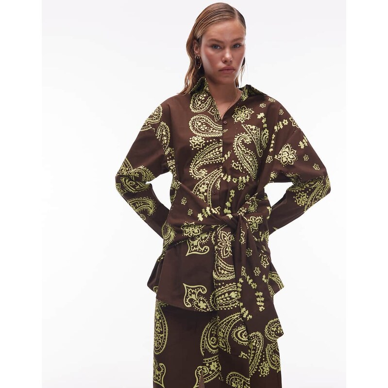 ASOS DESIGN poplin wrap tie waist shirt in paisley print-Multi 113619878