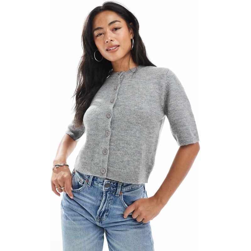 ASOS DESIGN knitted half sleeve fluffy cardigan in grey