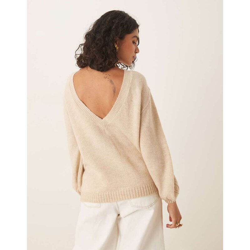 ASOS DESIGN knitted open back jumper in honey beige-Neutral 107497926