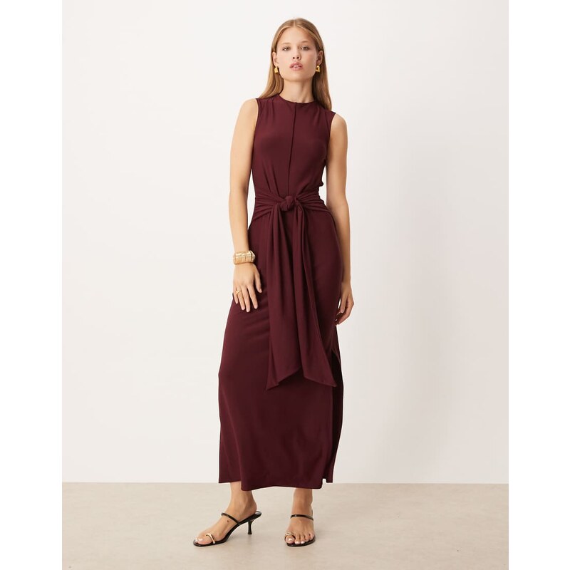 ASOS DESIGN premium sleeveless knot front maxi dress in burgundy