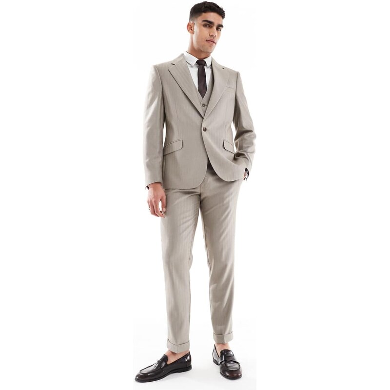 ASOS DESIGN wedding wool mix slim suit jacket in brown herringbone