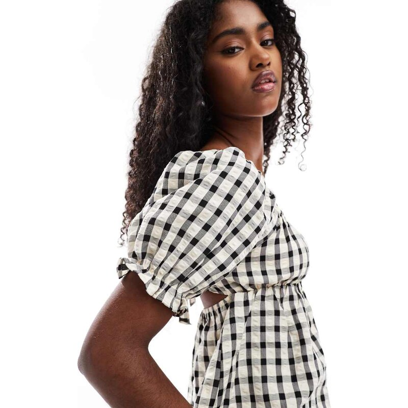 Daisy Street boho milkmaid style top in black gingham co-ord