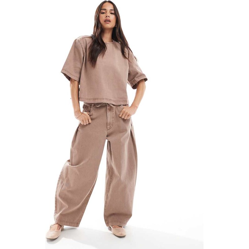 ASOS DESIGN washed tee co-ord in washed mink-Neutral