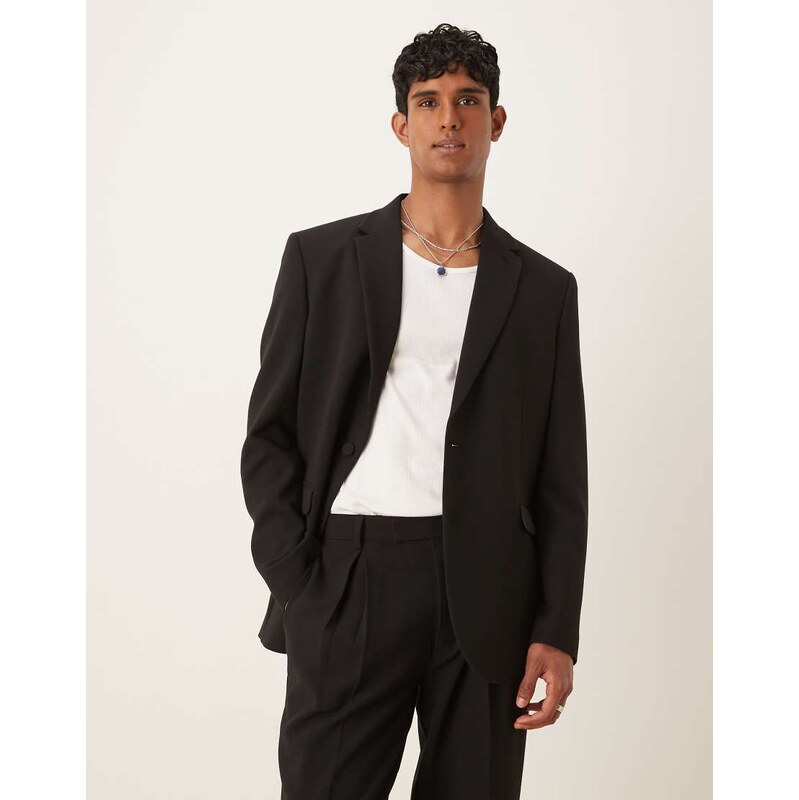 ASOS DESIGN relaxed longline suit jacket in black