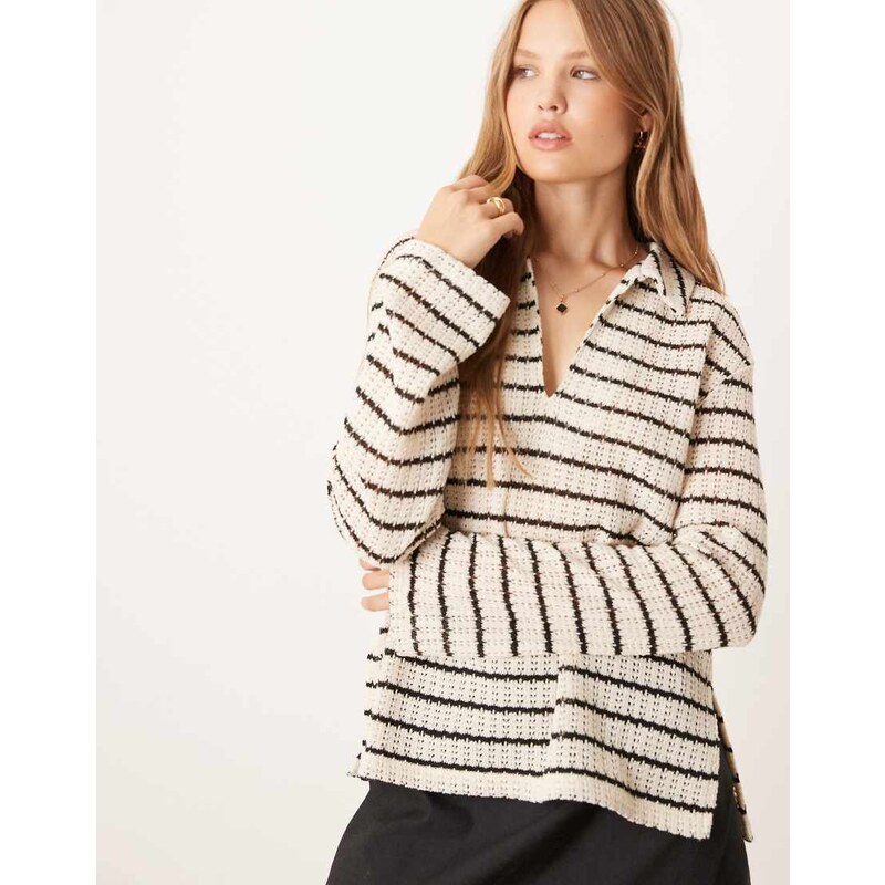 Gina Tricot co-ord long sleeve polo crochet relaxed top in light