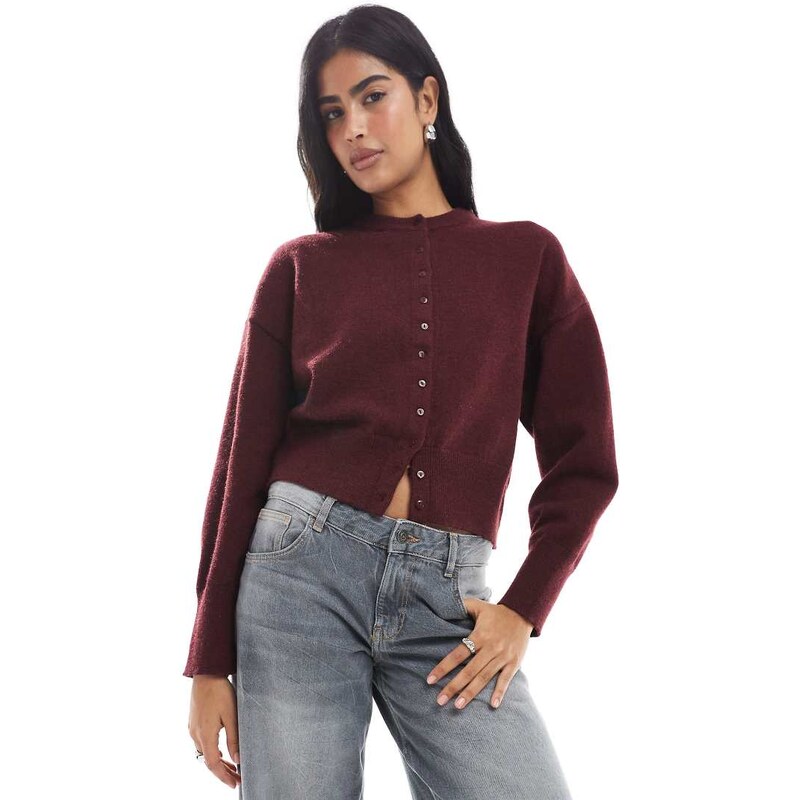 Daisy Street fitted waist cardigan in burgundy-Red 107702516