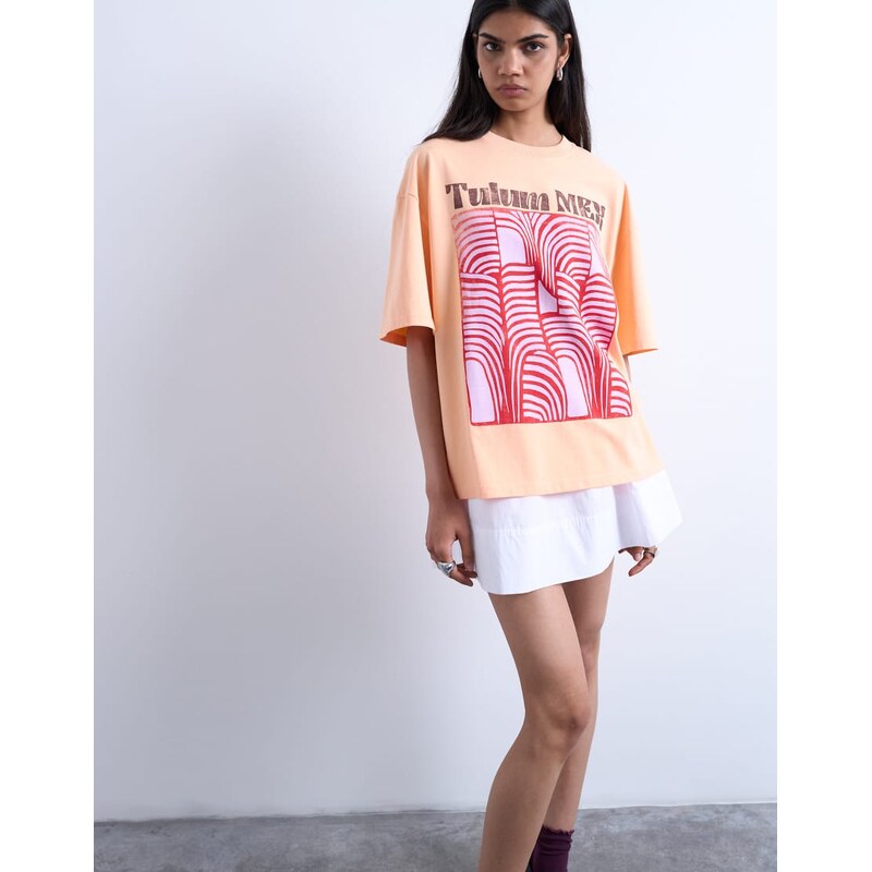 Topshop graphic Tulum oversized tee in orange 107514573