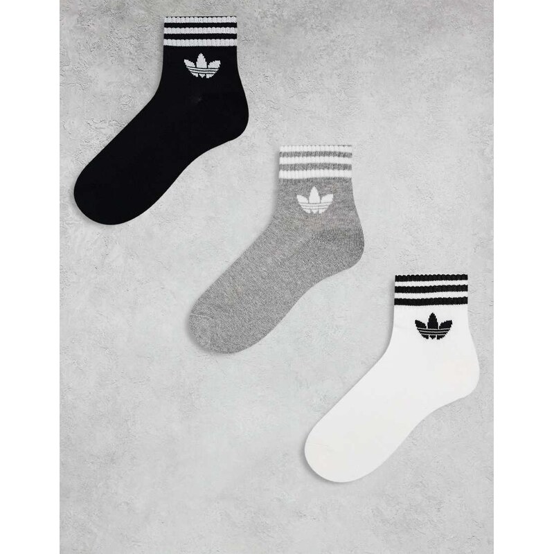 adidas Originals adicolor Trefoil 3 pack ankle socks in black, white 107516923