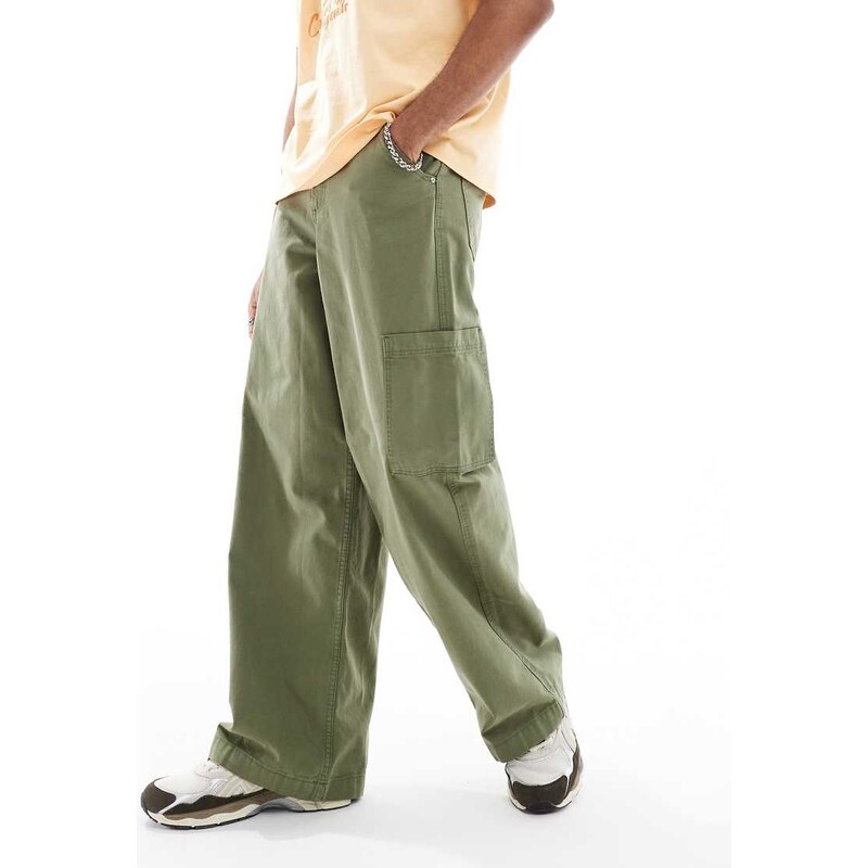 ASOS DESIGN loose cargo trousers in khaki-Green