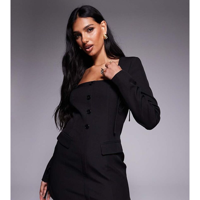 Kaiia exclusive square neck bow cuff detail tailored blazer mini