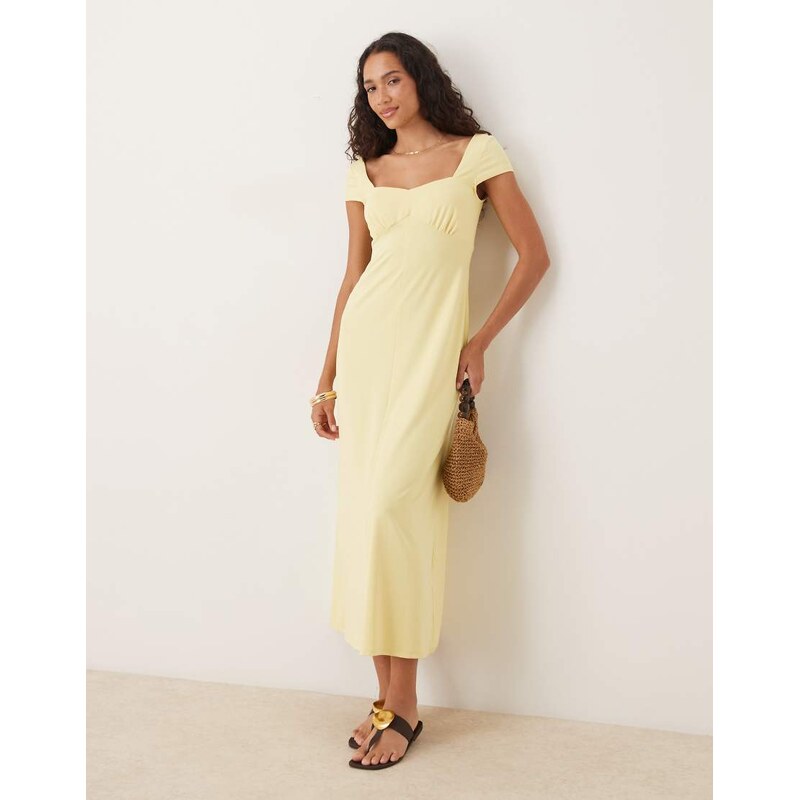 ASOS DESIGN cap sleeve midi tea dress in buttermilk-Yellow