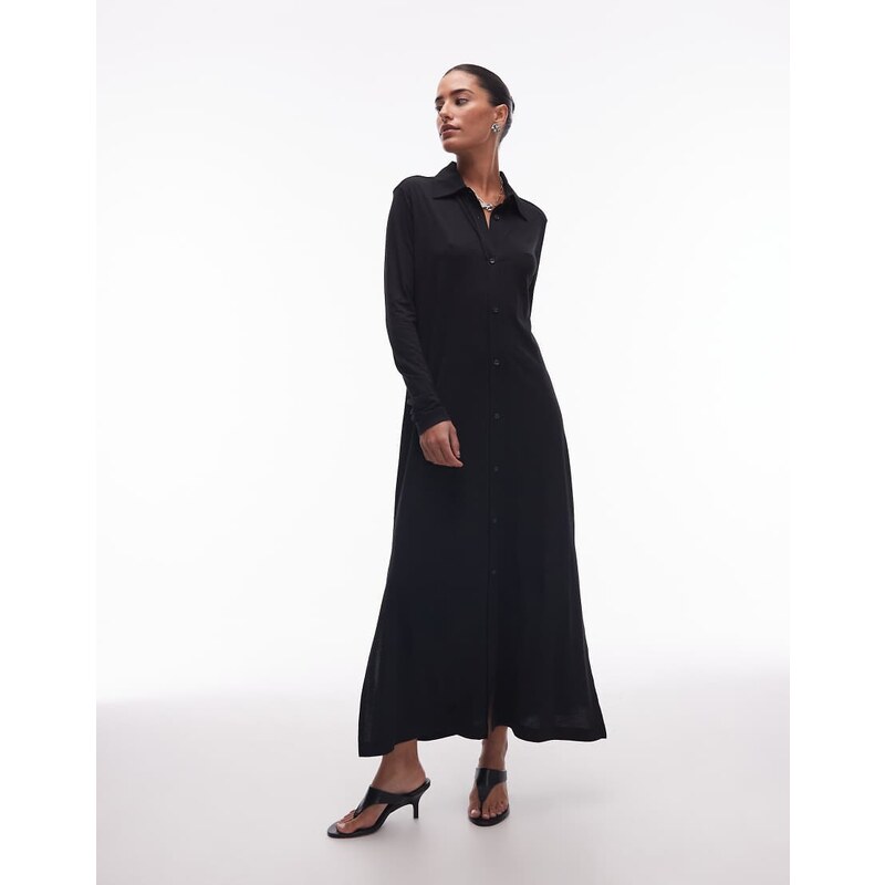 ARKET maxi jersey shirt dress in black 107517057