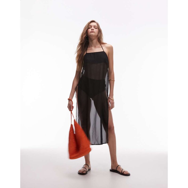 ASOS DESIGN chiffon longline cami top in black
