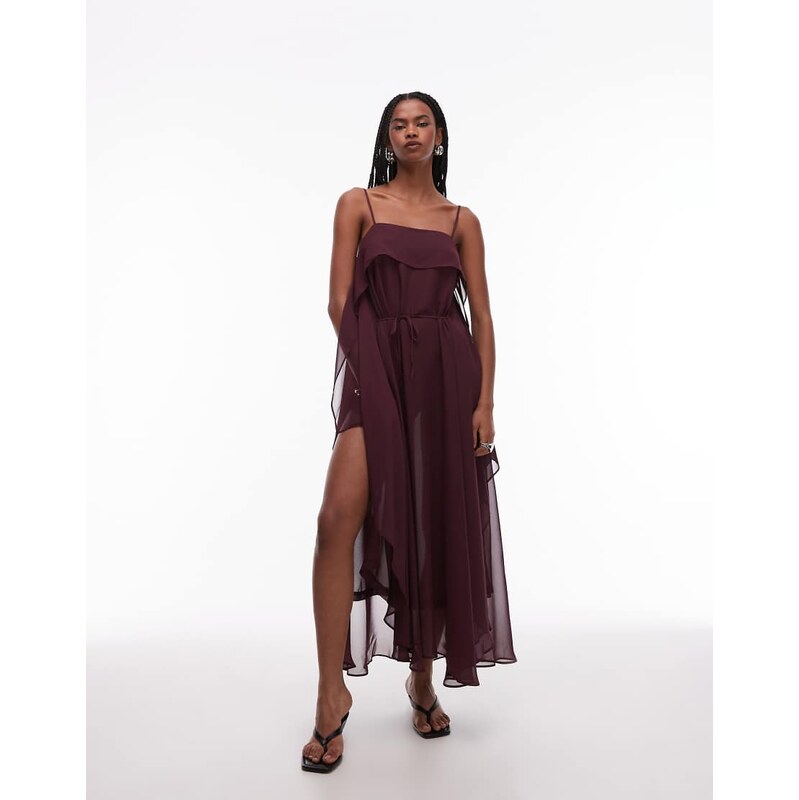 ASOS DESIGN chiffon trapeze maxi dress in plum-Purple