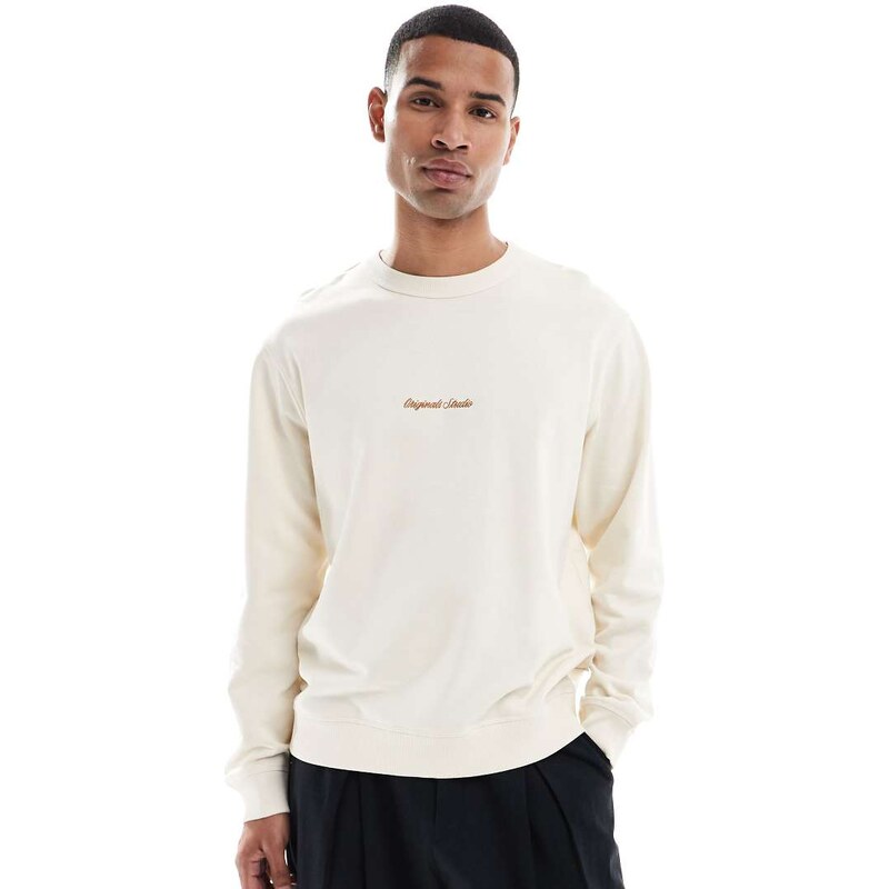 Jack & Jones oversize sweat shirt with embroidered logo in cream