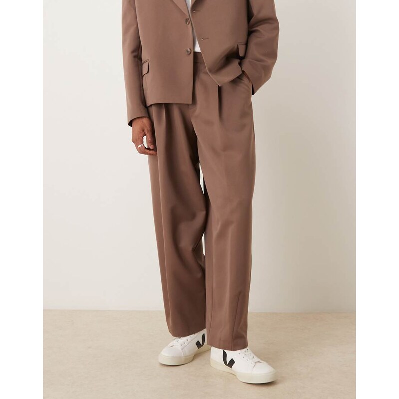 ASOS DESIGN barrel leg suit trousers in brown