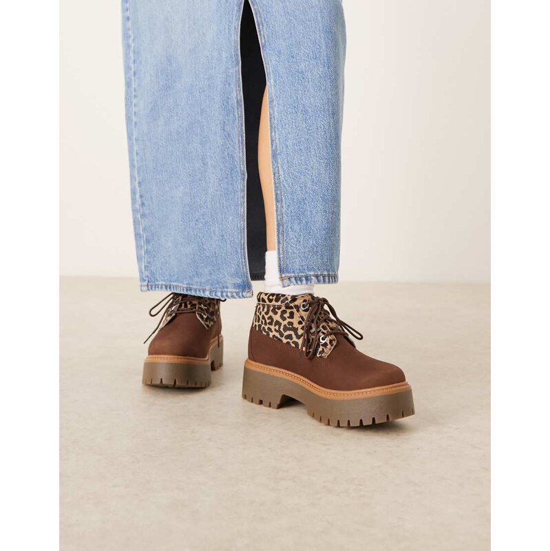 Timberland Stone Street Nellie mid boot in leopard print pony hair 107642186